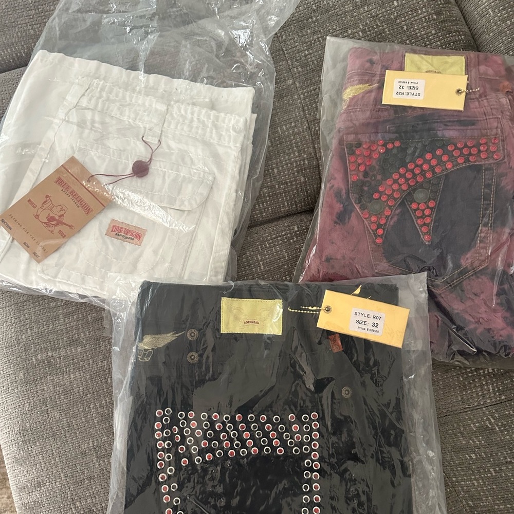 2 pair Robin jeans and 1 true religion shorts